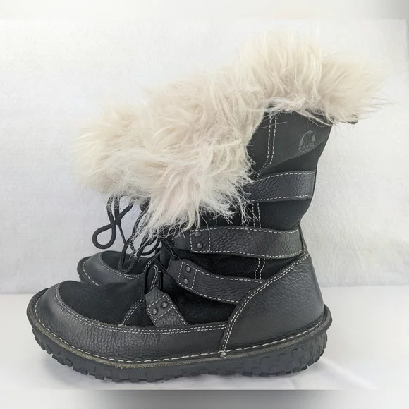 Sorel Kaya Winter Snow Boots Women's Size 7.5 Waterproof Faux Fur Leather Black - Picture 2 of 12
